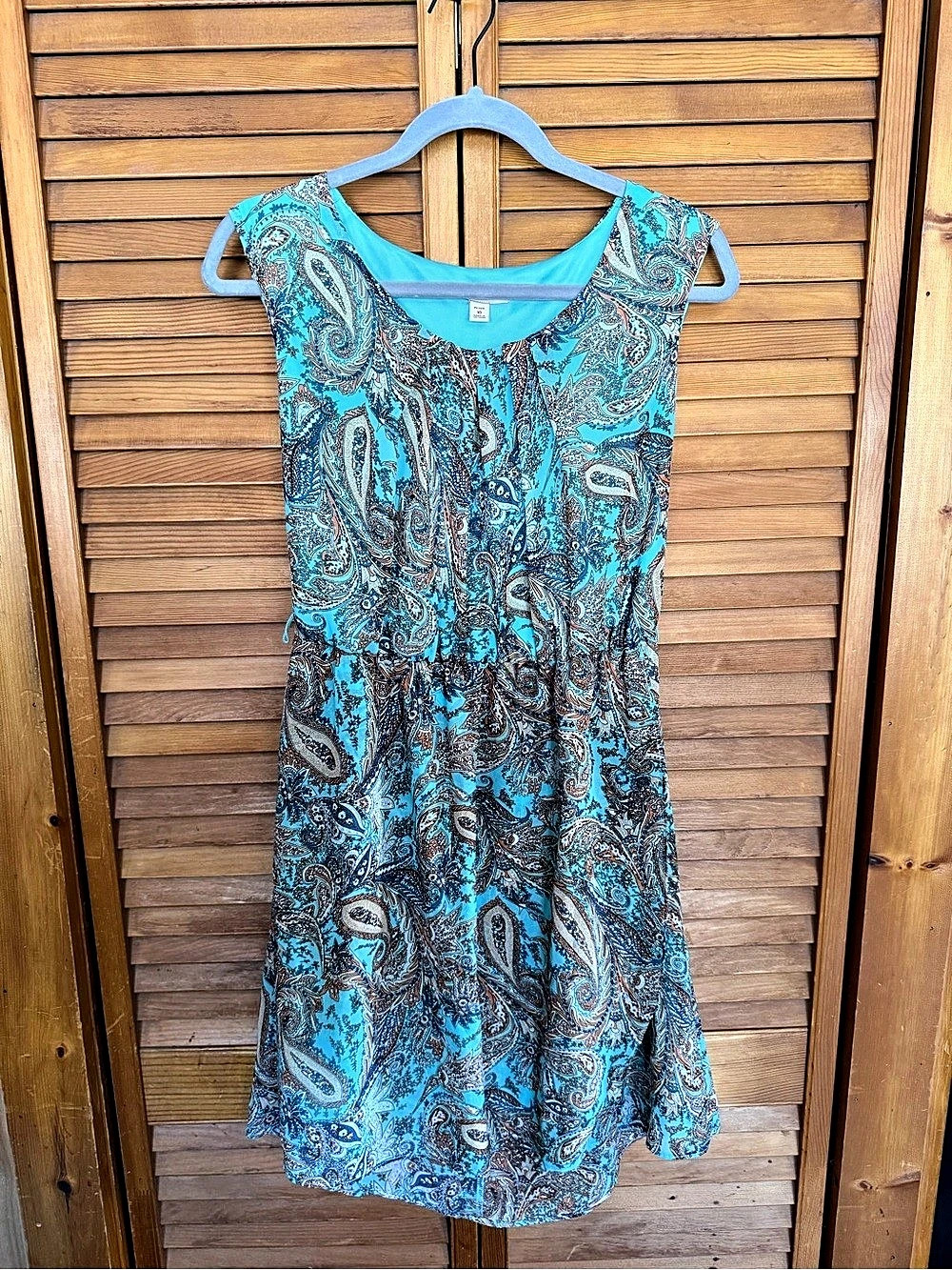 Dressbarn Paisley Mini Dress Blue & Brown Petite 10 Like New